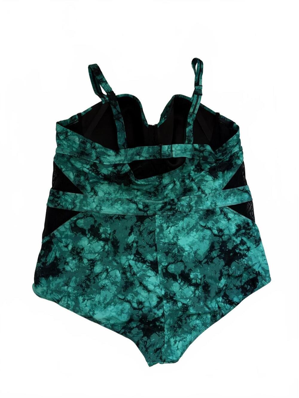 Torrid | Size 5F Teal Black Tie-Dye One-Piece Swimsuit Mesh Panels - Picture 4 of 7